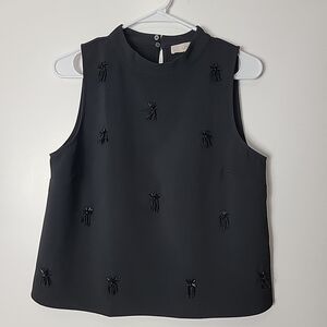 LOFT Women's Black W/ Beaded Accent Sleeveless Top, S NWT